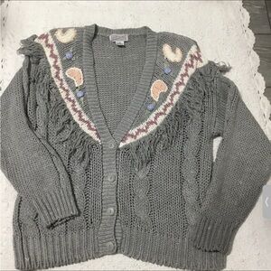 Cottage Prairie Country Western Fringe Knit Spice Of Life Cardigan size M